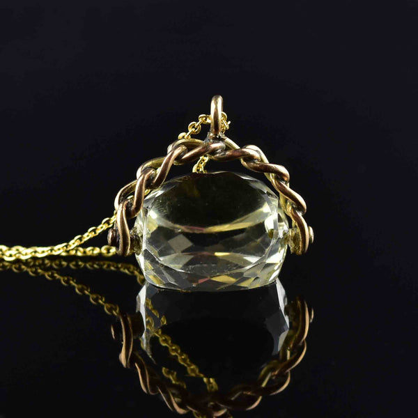 Victorian Gold Champagne Citrine Spinner Fob Necklace - Boylerpf
