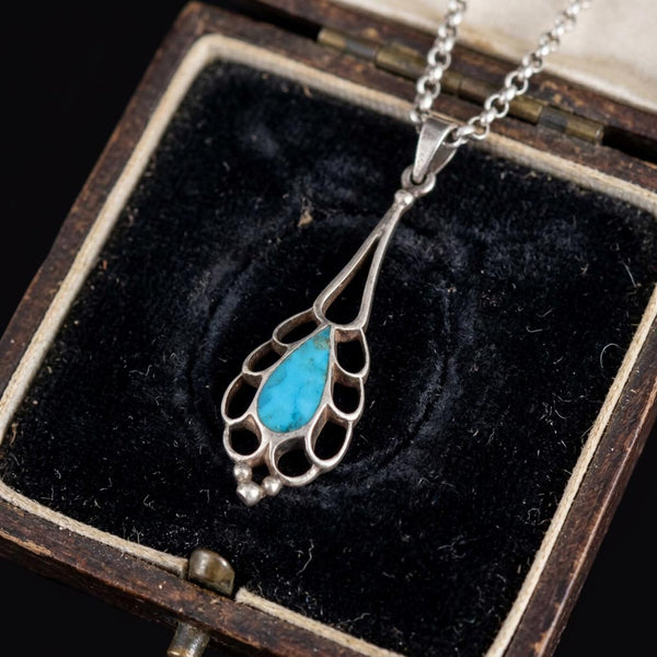 Vintage Sterling Silver Natural Turquoise Necklace