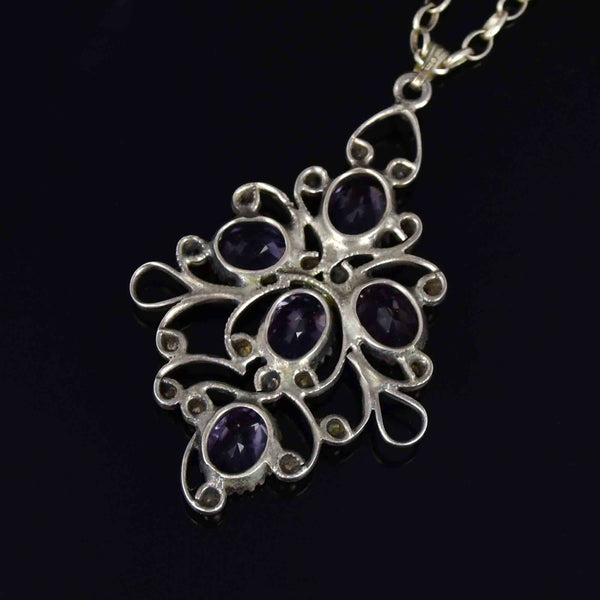 Vintage Sterling Silver Amethyst Scroll Pendant Necklace - Boylerpf