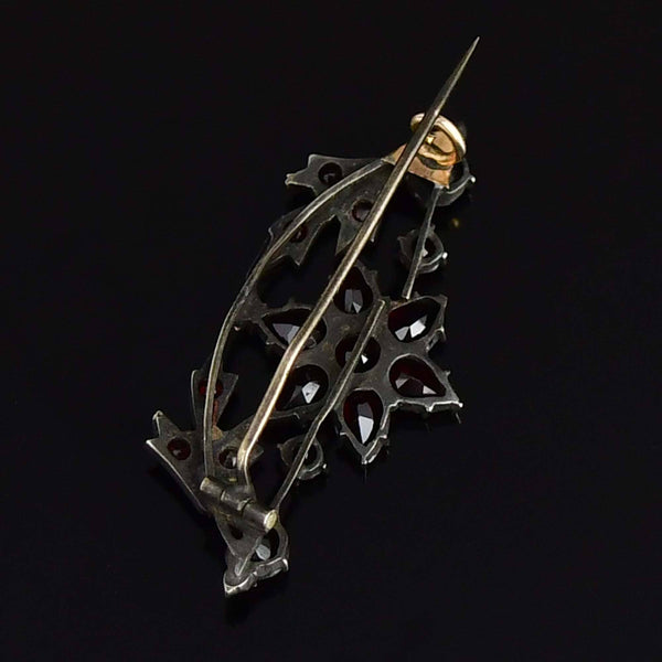 Antique Victorian Rose Cut Garnet Floral Leaf Brooch - Boylerpf