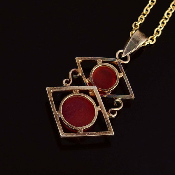 Vintage Carnelian Gold Vermeil Geometric Pendant Necklace