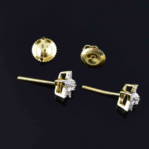 Vintage 10K Gold Diamond Star Cluster Stud Earrings - Boylerpf