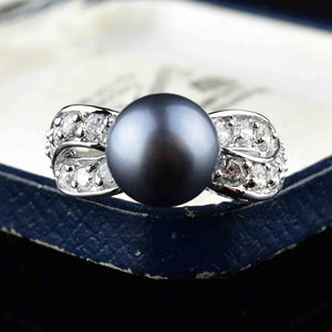 Silver Quartz Black Pearl Statement Ring - Boylerpf