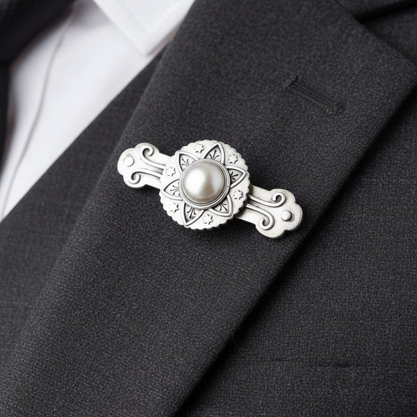 Antique Domed Silver Floral Star Brooch - Boylerpf