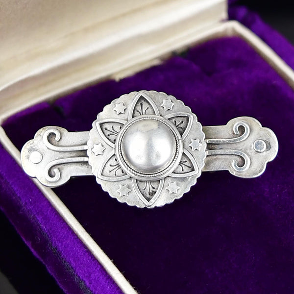 Antique Domed Silver Floral Star Brooch - Boylerpf