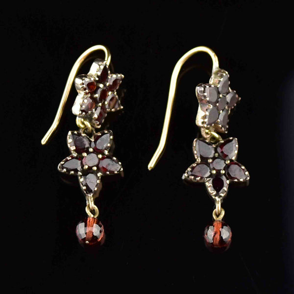 Antique Rolled Gold Garnet Star Flower Drop Earrings - Boylerpf