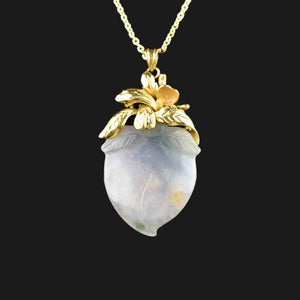 Vintage 14K Gold Carved Jade Acorn Pendant Necklace - Boylerpf