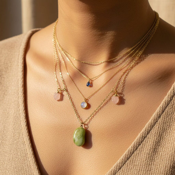 Vintage 9K Gold Iona Marble Lucky Bean Necklace