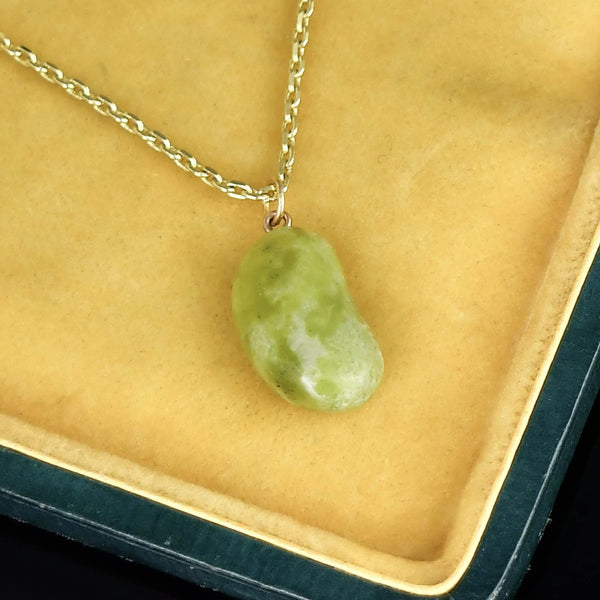 Vintage 9K Gold Iona Marble Lucky Bean Necklace