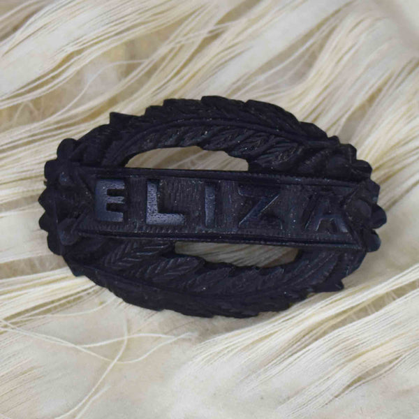 Antique Fern Frond Eliza Carved Bog Oak Brooch - Boylerpf