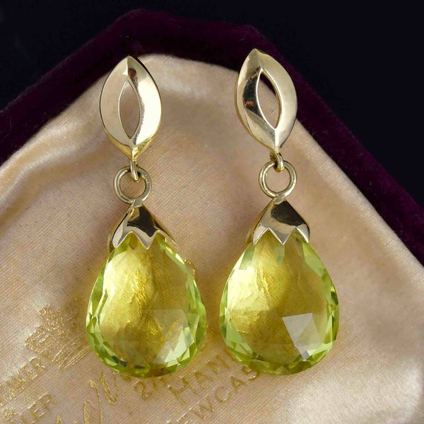 Vintage 9K Gold 24 CTW Lemon Citrine Drop Earrings - Boylerpf