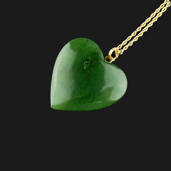 14K Gold Carved Jade Heart Pendant Necklace - Boylerpf