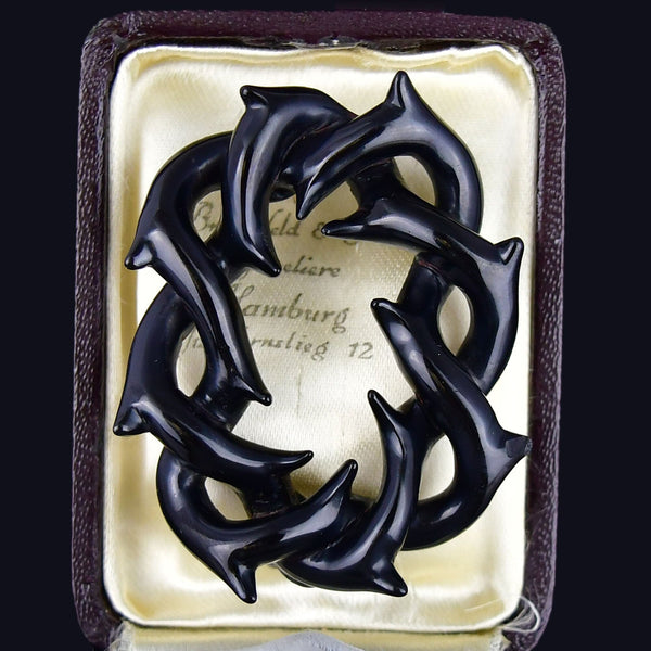 Antique Crown of Thorns Wreath Whitby Jet Mourning Brooch - Boylerpf
