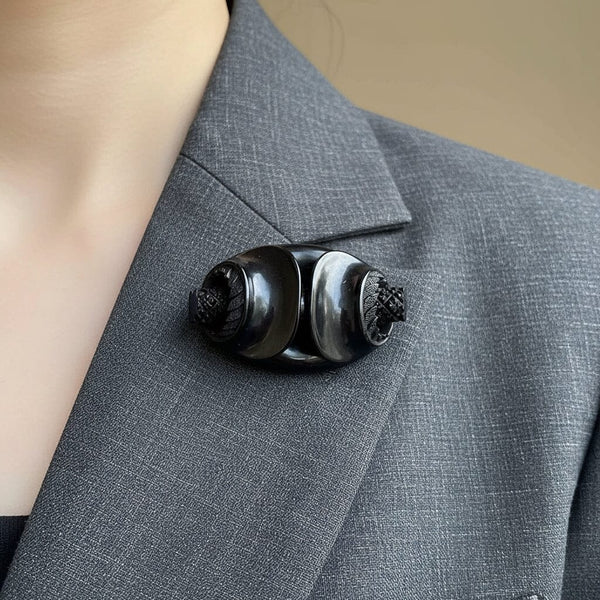 Antique Victorian Large Knot Carved Whitby Jet Brooch - Boylerpf