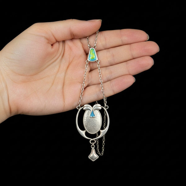 Antique Arts & Crafts Charles Horner Enamel Sterling Silver Necklace - Boylerpf