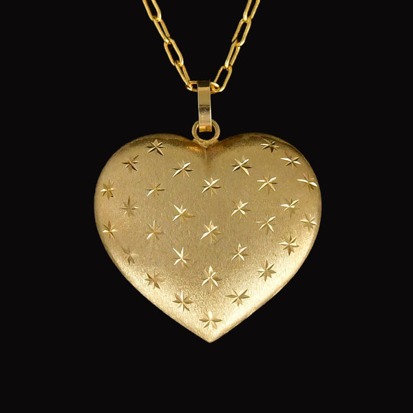 14K Gold Diamond Cut Satin Heart Pendant Necklace