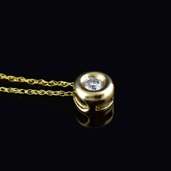 14K Gold Diamond Solitaire Slider Pendant Necklace - Boylerpf