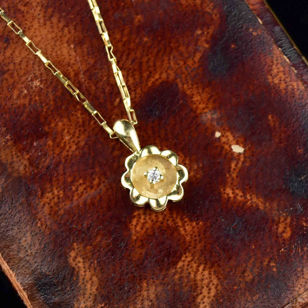 14K Gold Diamond Solitaire Buttercup Pendant Necklace - Boylerpf