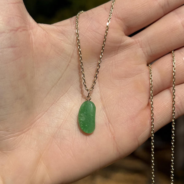 Vintage 9K Gold Emerald Lucky Bean Pendant Necklace - Boylerpf