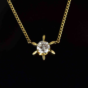 18K Gold Starburst Diamond Solitaire Pendant Necklace - Boylerpf