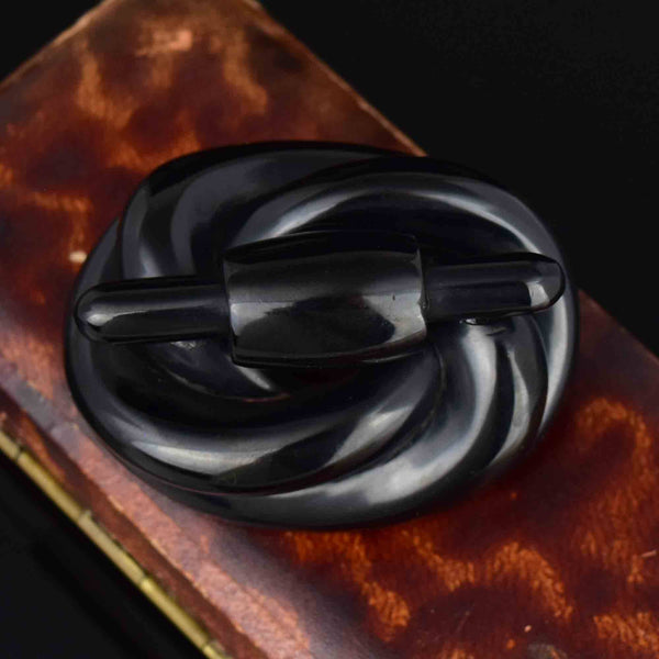 Antique Victorian Carved Whitby Jet Lovers Knot Brooch - Boylerpf