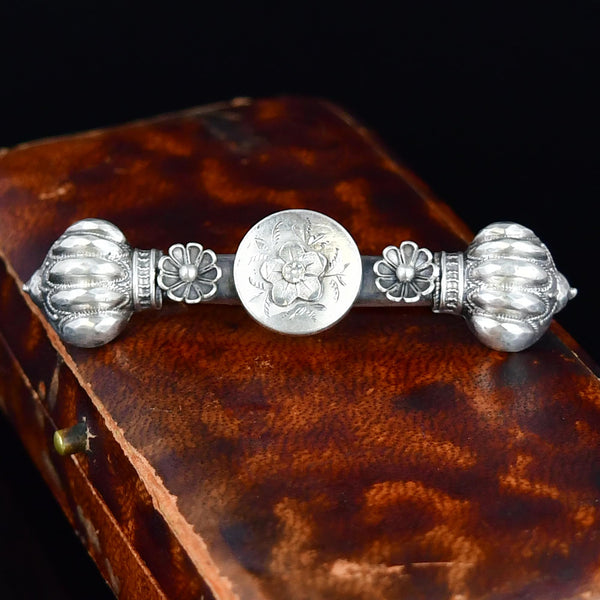 Antique Silver Forget Me Not Ornate Brooch