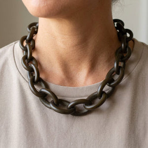 Antique Carved Horn Chain Link Victorian Necklace - Boylerpf