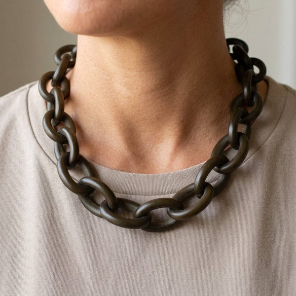 Antique Carved Horn Chain Link Victorian Necklace - Boylerpf