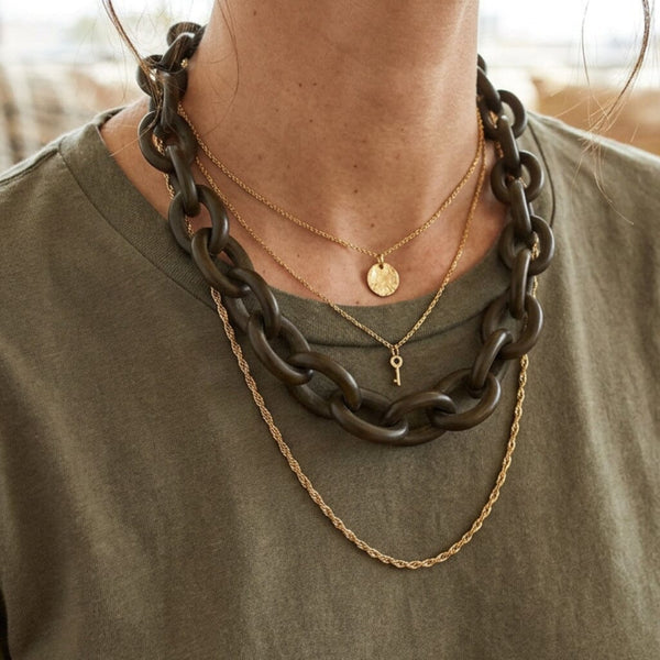 Antique Carved Horn Chain Link Victorian Necklace - Boylerpf