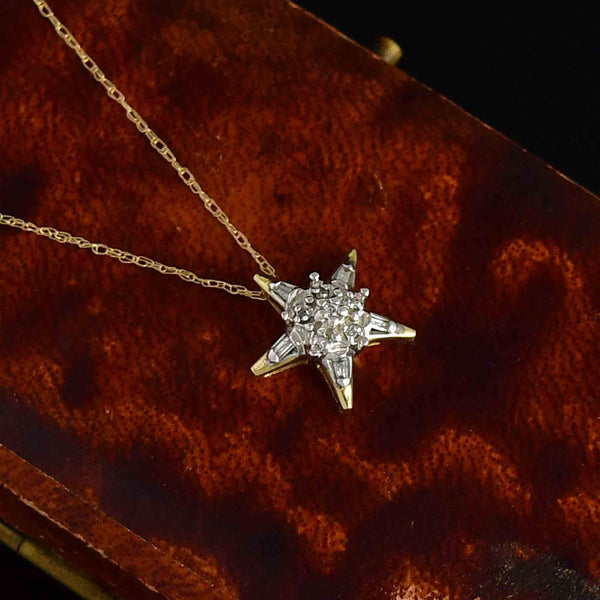 10K Gold Pave Diamond Star Charm Pendant Necklace - Boylerpf