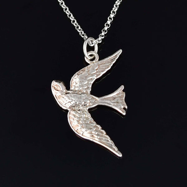 Detailed Swallow Bird Pendant Necklace in Solid Sterling Silver - Boylerpf