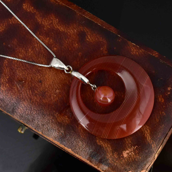 Platinum Target Style Carnelian Banded Agate Pendant Necklace - Boylerpf