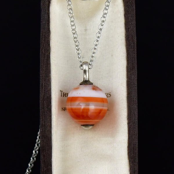 Antique Victorian Sterling Silver Banded Agate Pendant