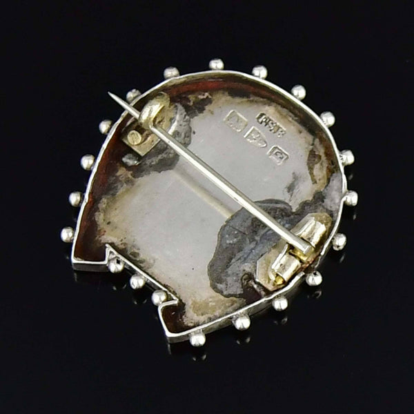 Antique Sterling Silver Victorian Horseshoe Hound Brooch