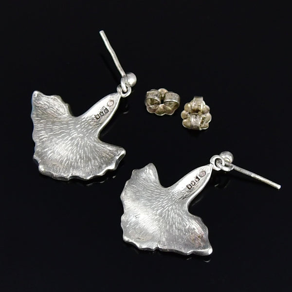 Antique Sterling Silver Enamel Ginkgo Leaf Earrings - Boylerpf