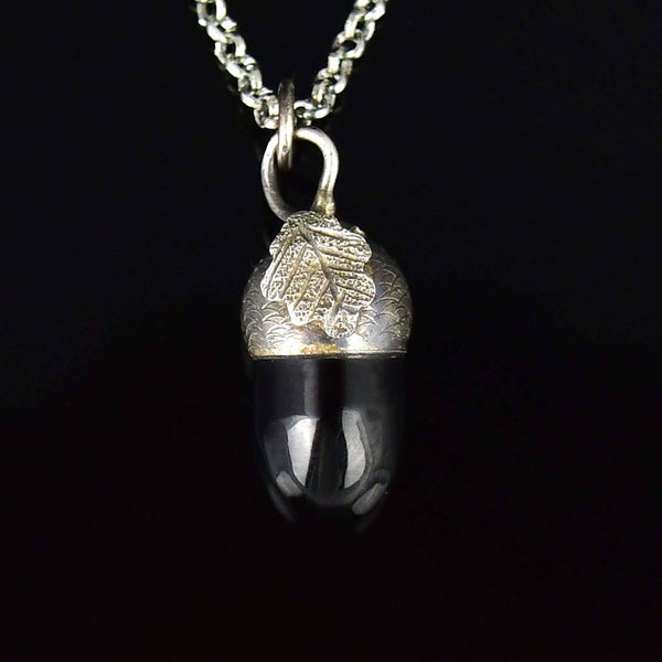 Sterling Silver Arts & Crafts Whitby Jet Acorn Necklace