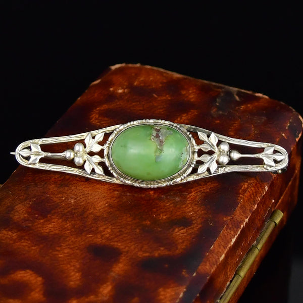 Antique Arts & Crafts Sterling Silver Natural Turquoise Brooch