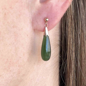 Vintage Natural Jade Teardrop Pendant Earrings in 14K Gold - Boylerpf