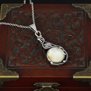Arts & Crafts Sterling Silver Leaf Mother of Pearl Necklace - Boylerpf