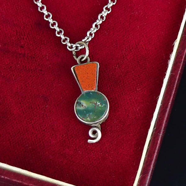 Antique Silver Bloodstone Jasper Thistle Charm Necklace - Boylerpf