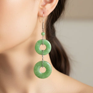 Art Deco Sterling Silver Jade Hoop Chandelier Earrings - Boylerpf