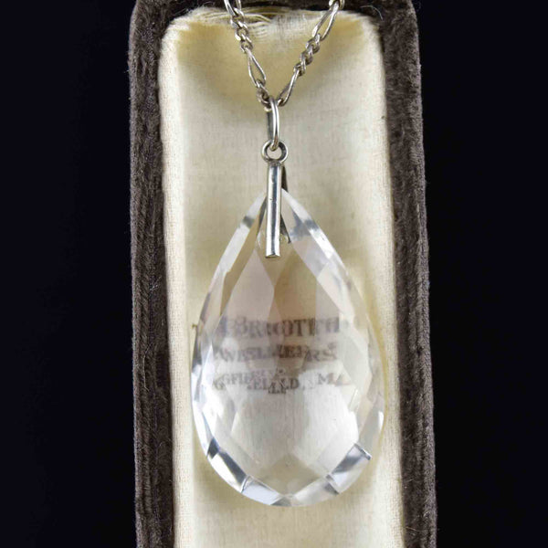 Vintage Silver Faceted Rock Crystal Teardrop Pendant Necklace - Boylerpf