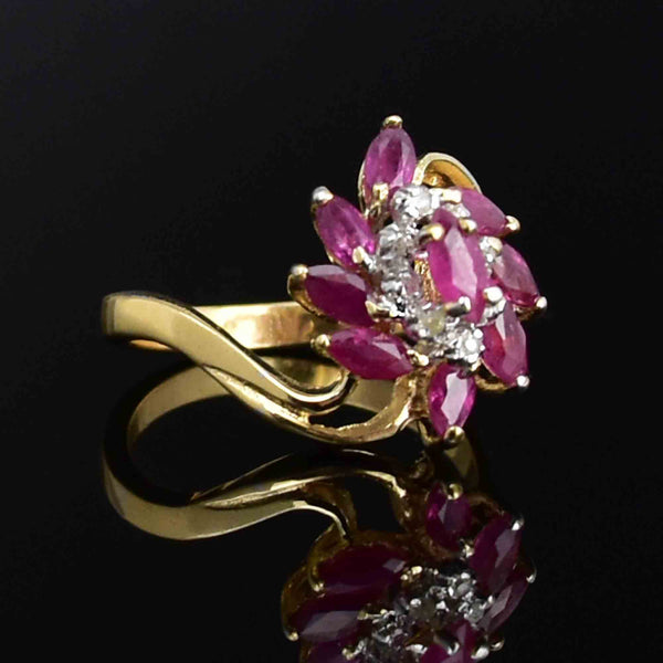 10K Gold Marquise Cut Ruby Diamond Pinwheel Statement Ring - Boylerpf