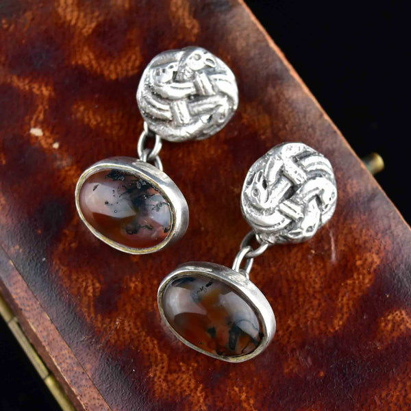 Antique Silver Snake Scottish Moss Agate Cufflinks - Boylerpf