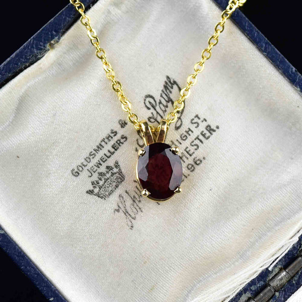 Vintage 14K Gold Garnet Solitaire Pendant Necklace - Boylerpf