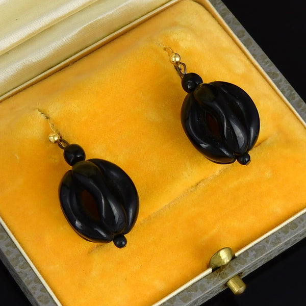 9K Gold Antique Victorian Whitby Jet Ball Earrings