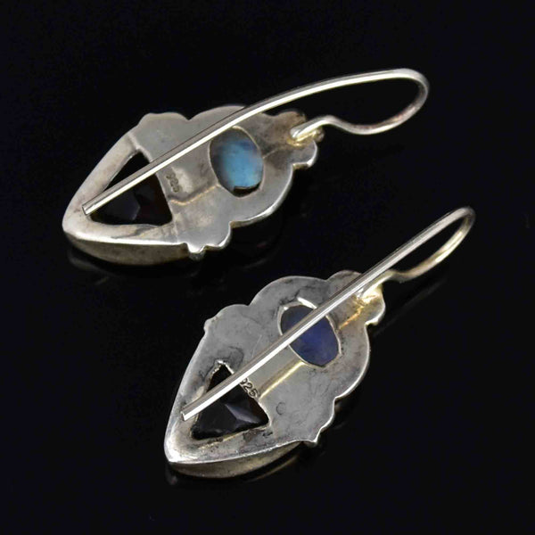 Silver Moonstone Cabochon Smoky Quartz Drop Earrings - Boylerpf