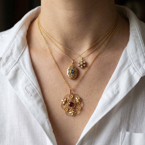 Antique 9K Gold Edwardian Amethyst Necklace