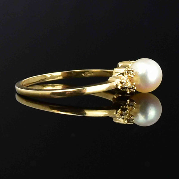 Vintage 14K Gold Diamond Pearl Engagement Ring