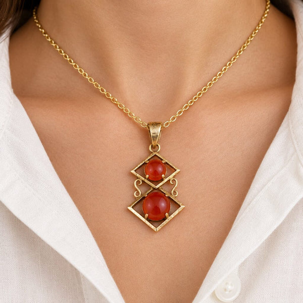 Vintage Carnelian Gold Vermeil Geometric Pendant Necklace